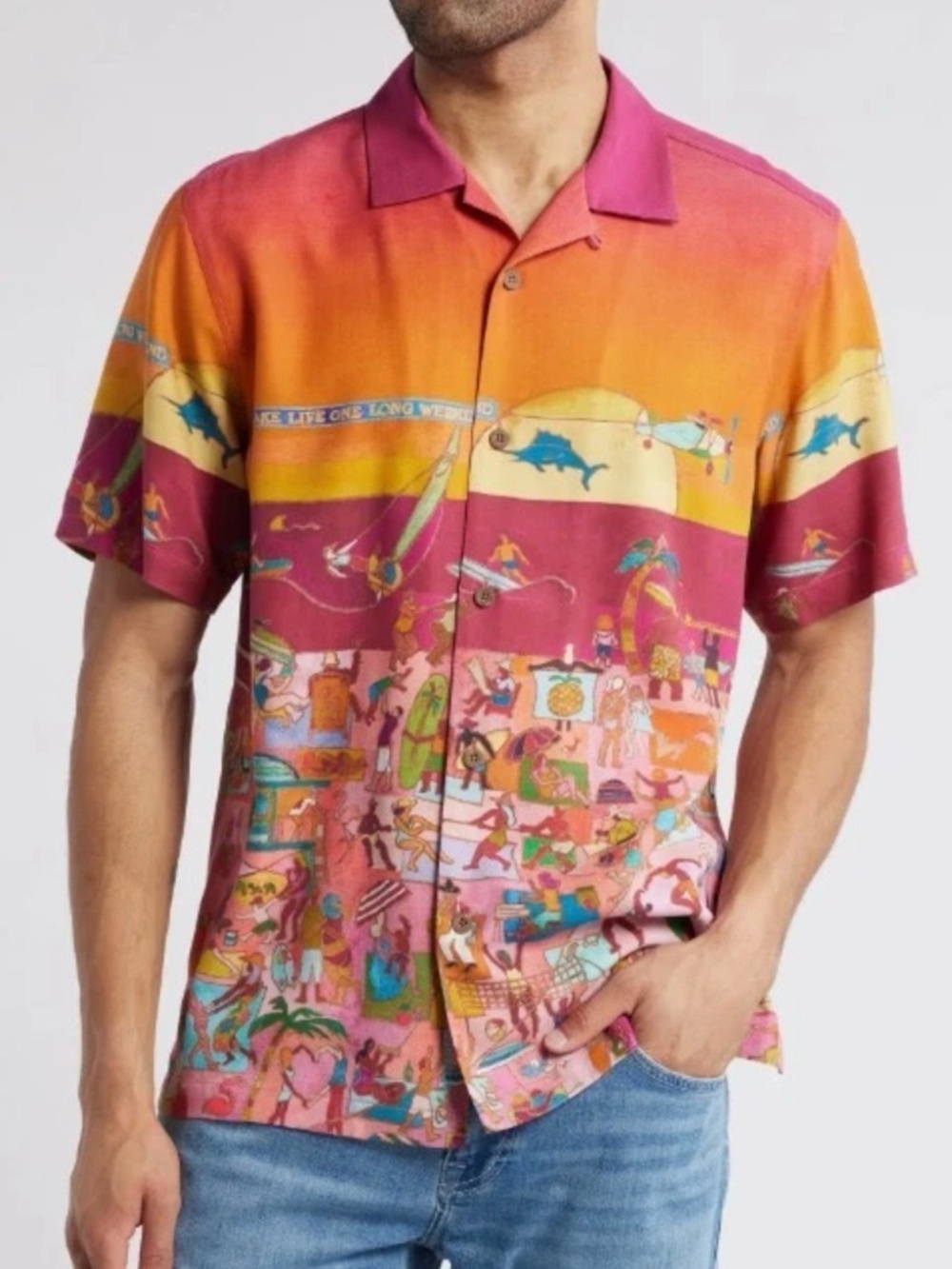 Tommy Bahama SCENIC TO BELIEVE IT ARTIST SERIES Silk Camp Shirt LARGE NWT FUNNY